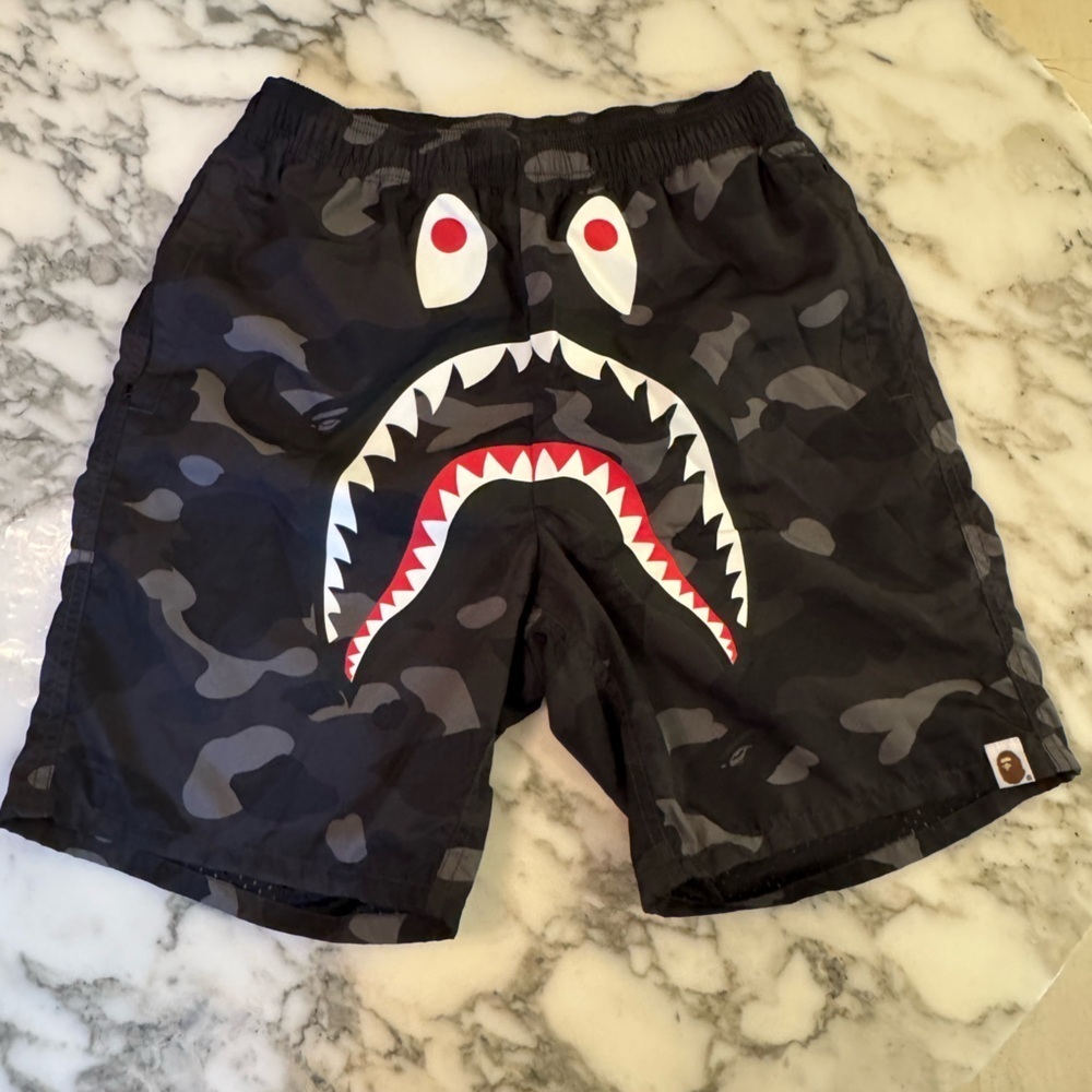 EUC BAPE black and grey camo beach short AUTHENTIC Amazing condition